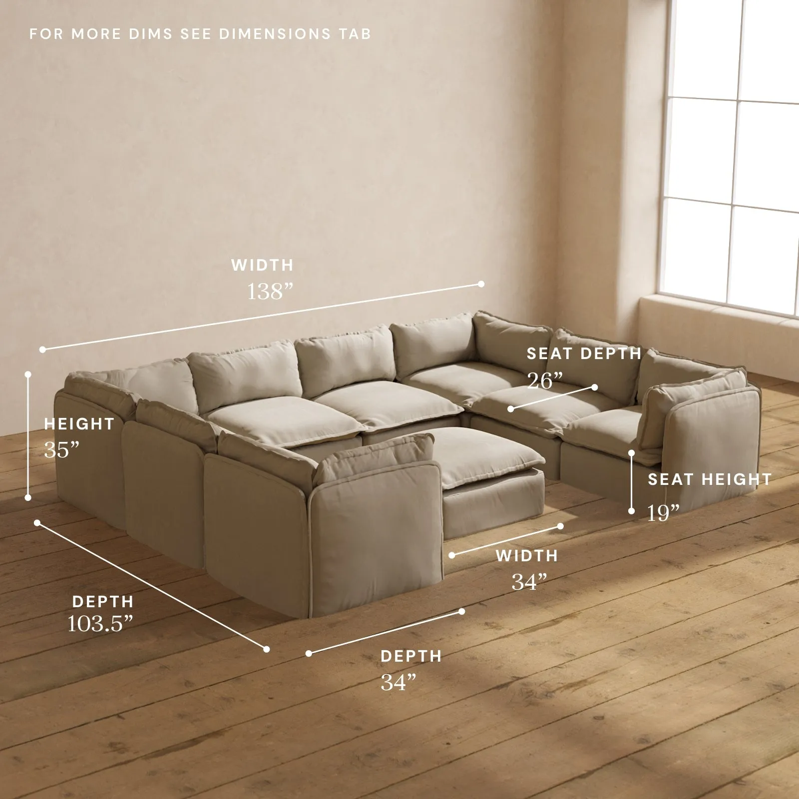 Modular Performance 8-Seater U-Sectional   Ottoman in Dune | Deluxe Blend