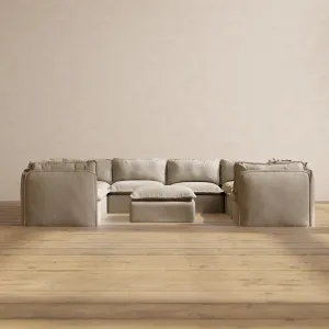 Modular Performance 8-Seater U-Sectional   Ottoman in Dune | Deluxe Blend