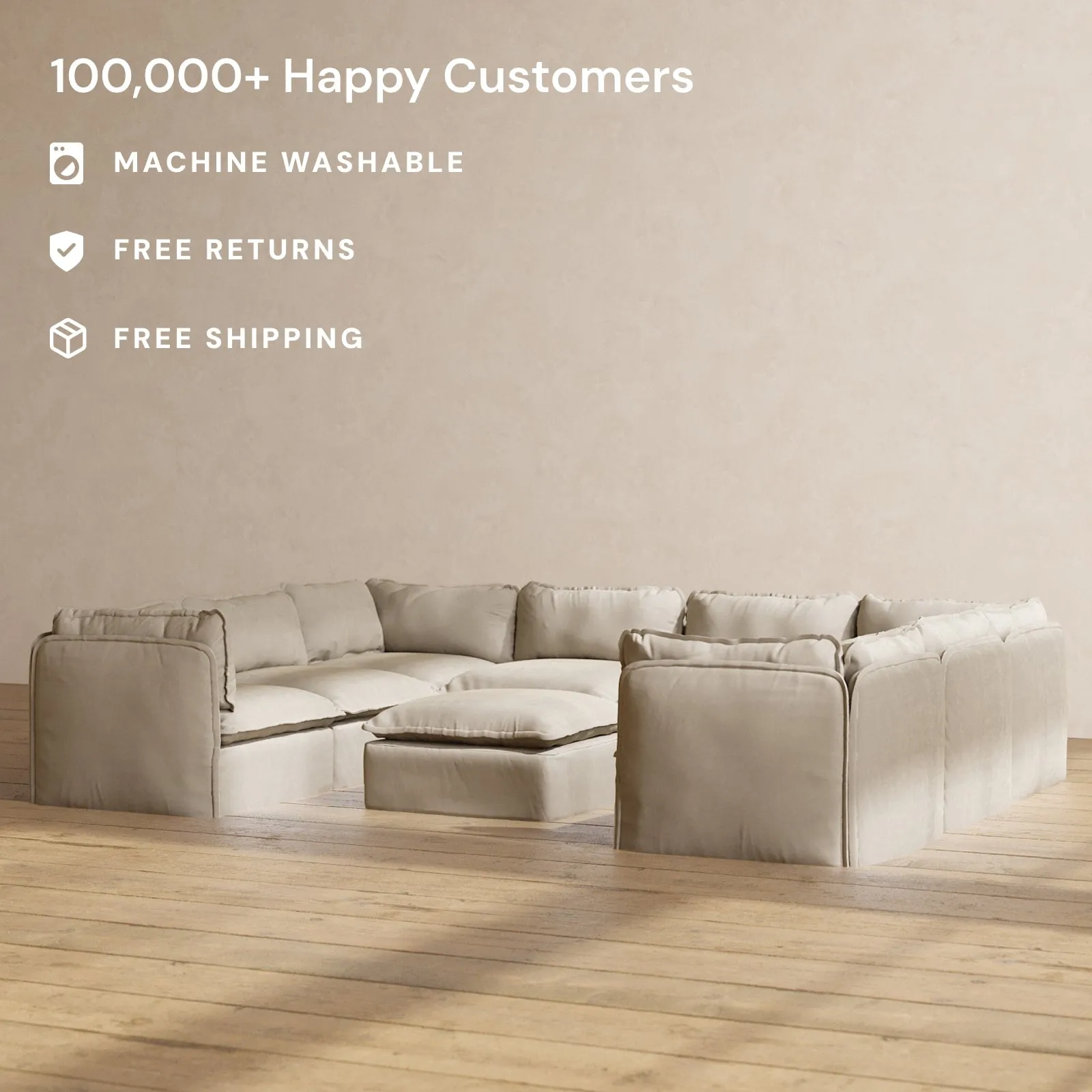 Modular Performance 8-Seater U-Sectional   Ottoman in Dune | Deluxe Blend