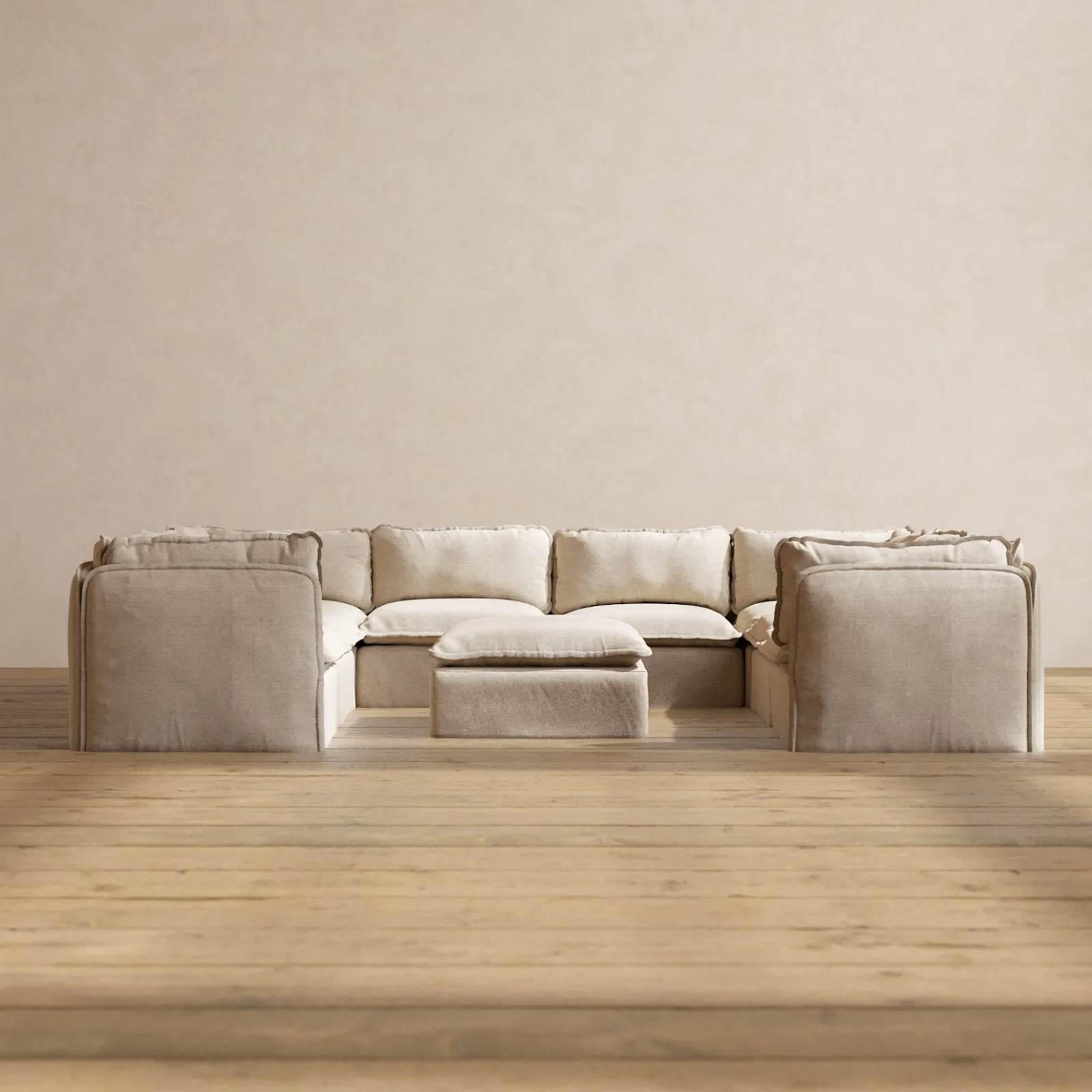 Modular Performance 8-Seater U-Sectional   Ottoman in Oat | Deluxe Blend