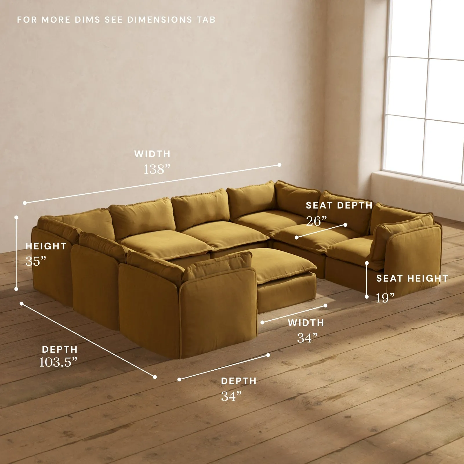 Modular Performance 8-Seater U-Sectional   Ottoman in Toffee | Deluxe Blend