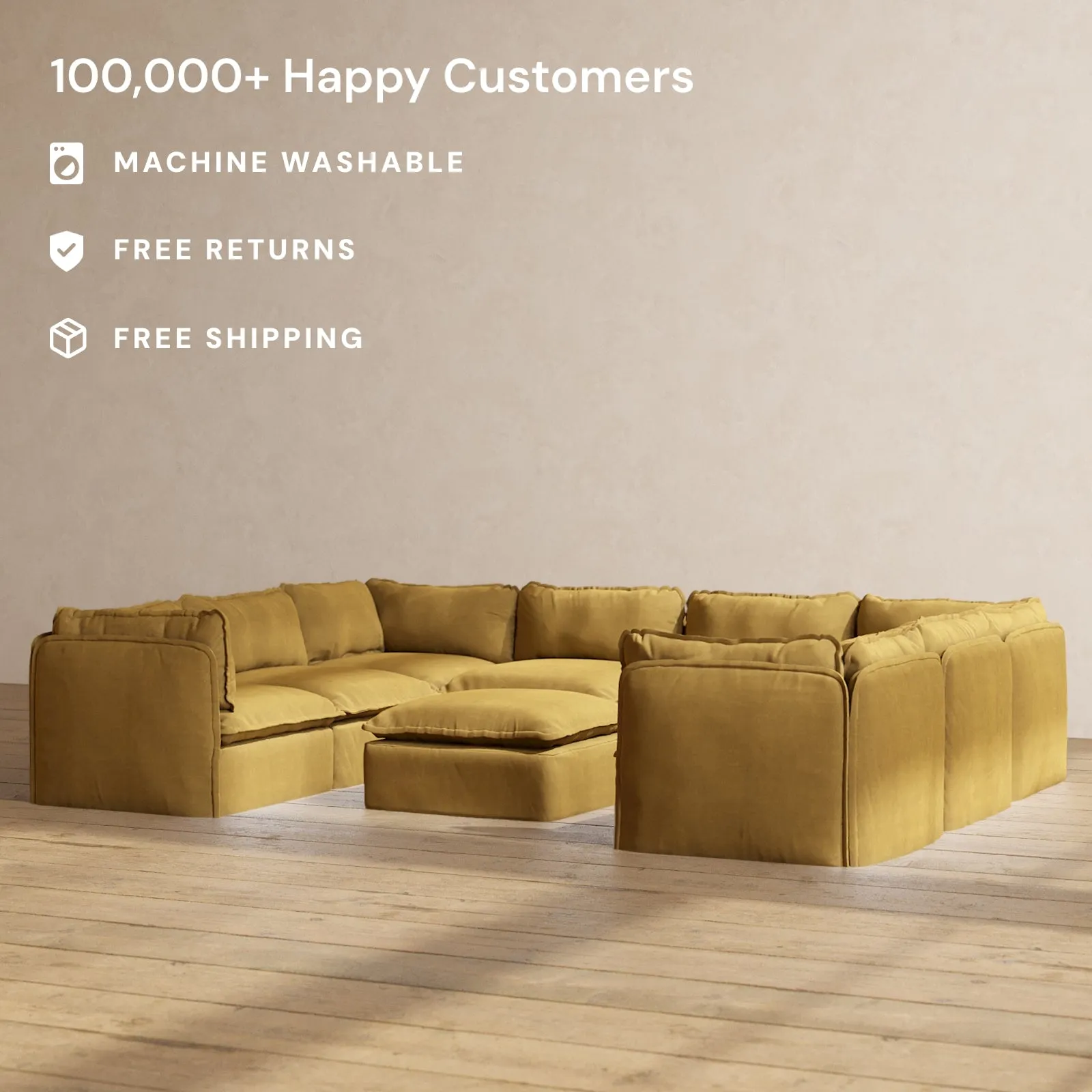 Modular Performance 8-Seater U-Sectional   Ottoman in Toffee | Deluxe Blend