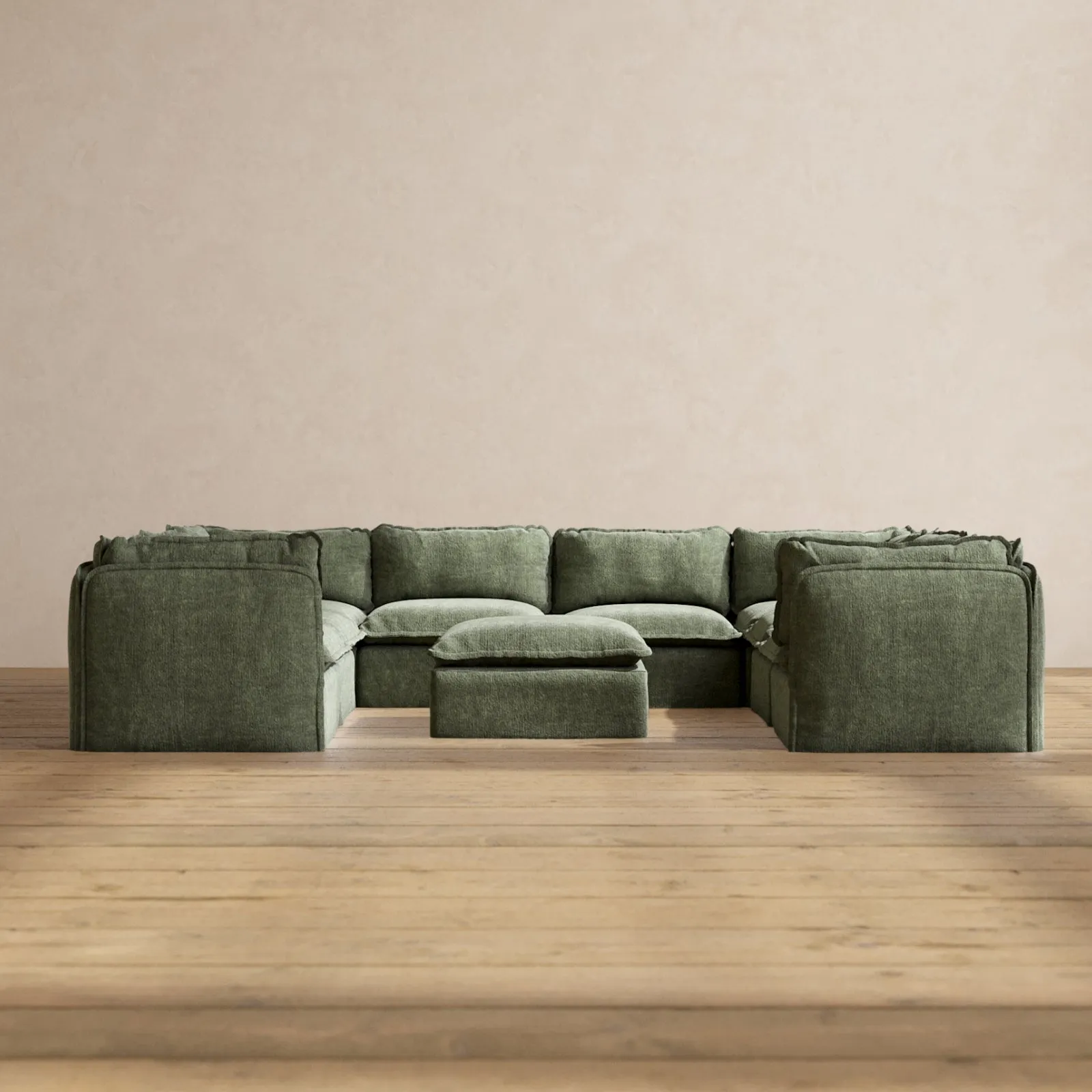 Modular Performance 8-Seater U-Sectional   Ottoman in Willow | Deluxe Blend