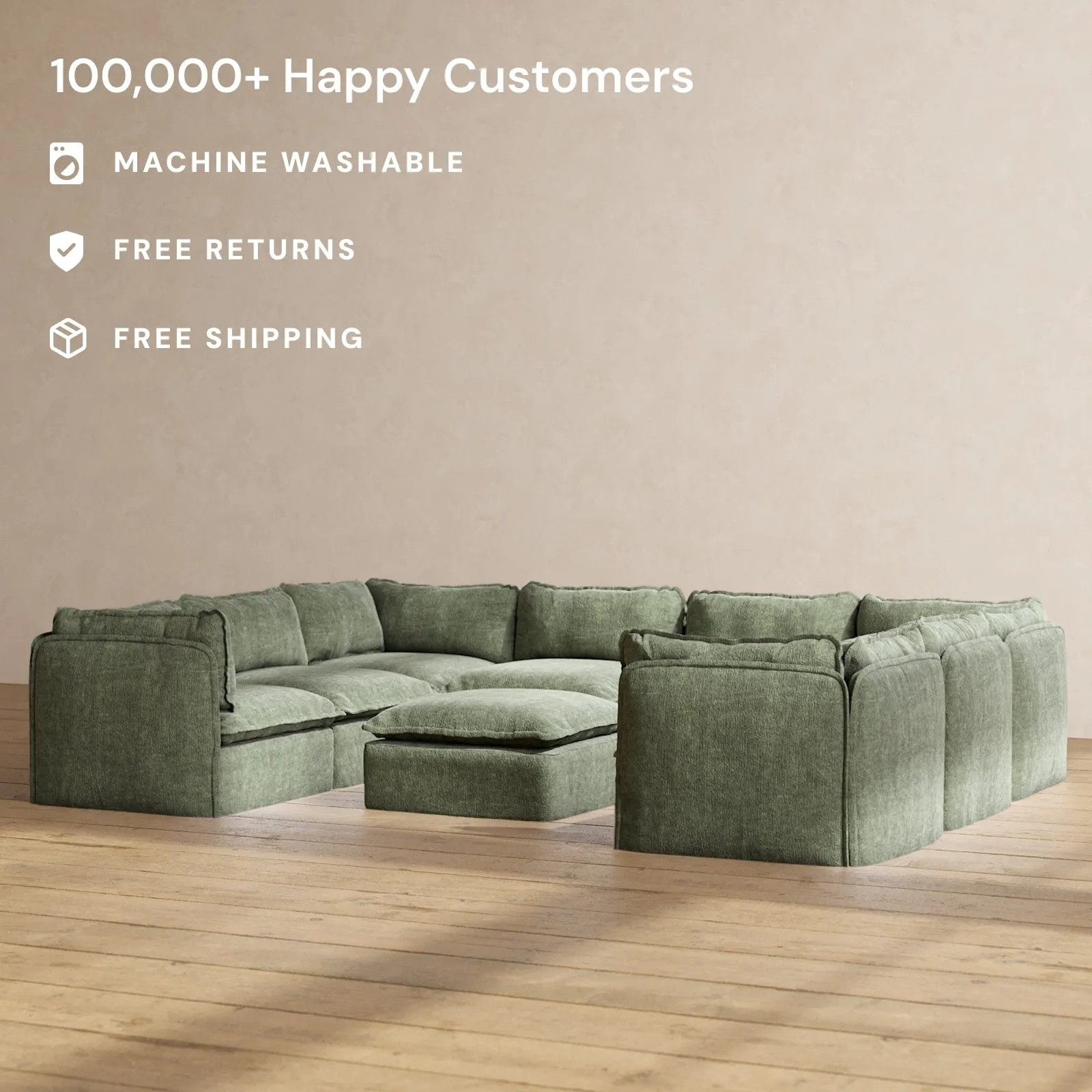 Modular Performance 8-Seater U-Sectional   Ottoman in Willow | Deluxe Blend