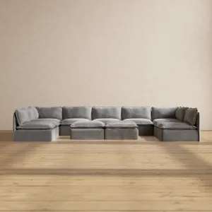 Modular Performance 9-Seater Open-Ends U-Sectional   Bench Ottoman in Ash | Deluxe Blend