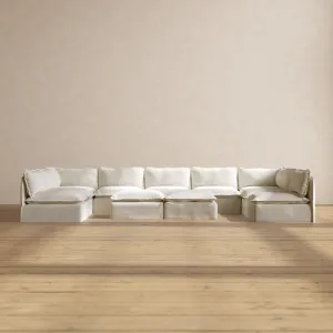 Modular Performance 9-Seater Open-Ends U-Sectional   Bench Ottoman in Eggshell | Deluxe Blend