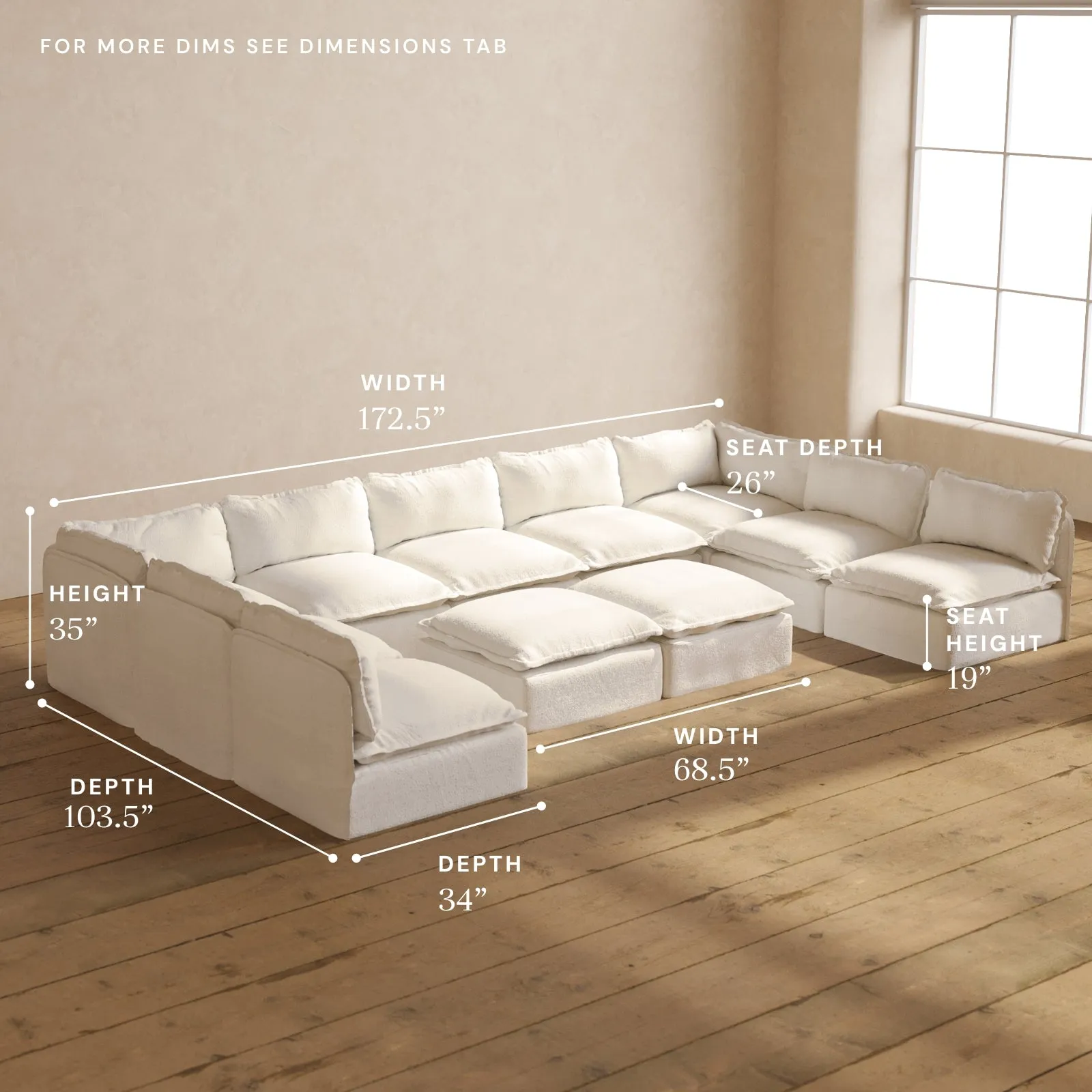 Modular Performance 9-Seater Open-Ends U-Sectional   Bench Ottoman in Mousse | Deluxe Blend