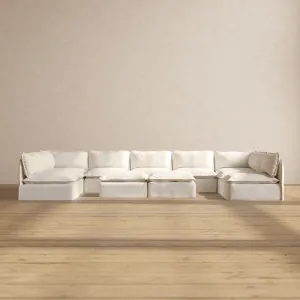 Modular Performance 9-Seater Open-Ends U-Sectional   Bench Ottoman in Mousse | Deluxe Blend