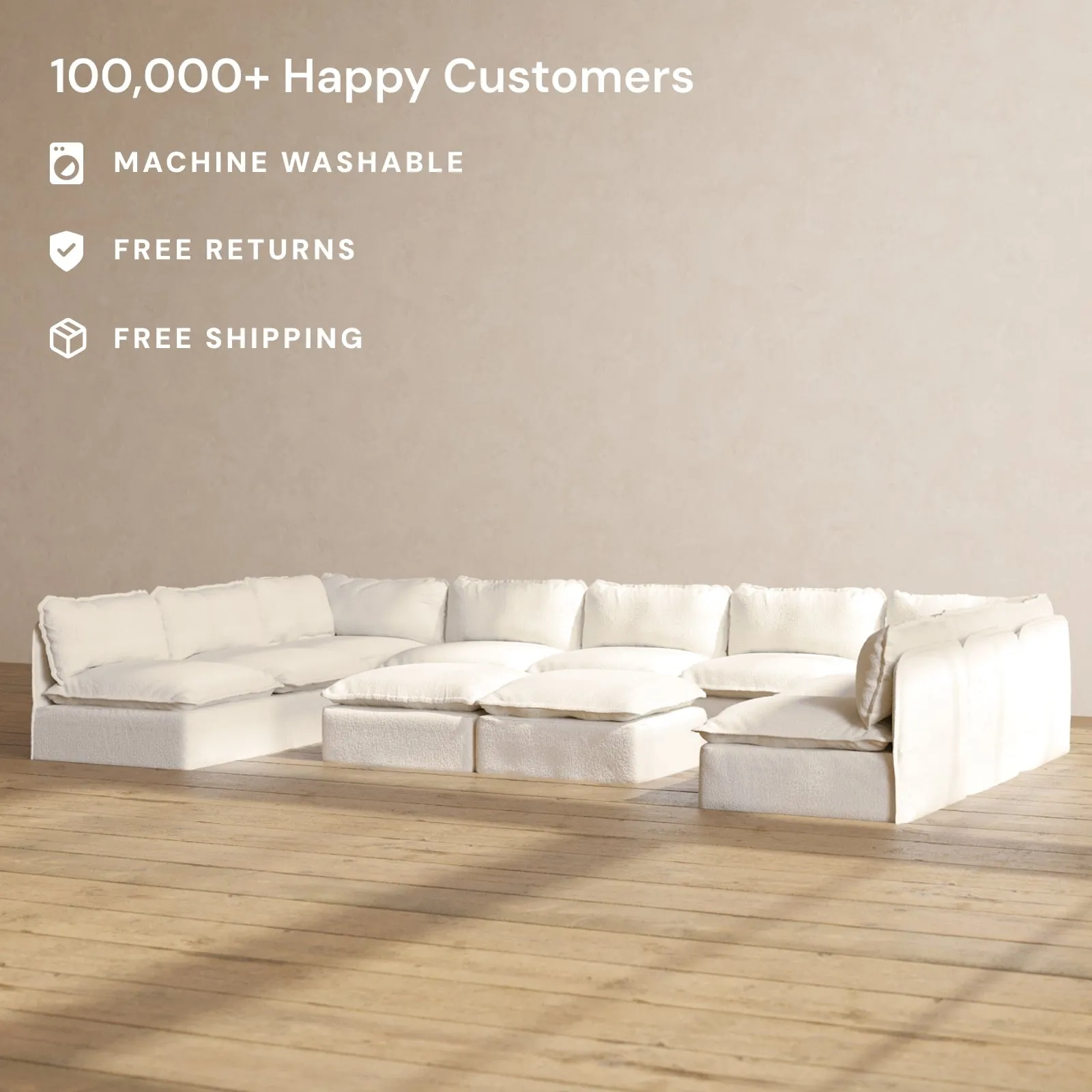 Modular Performance 9-Seater Open-Ends U-Sectional   Bench Ottoman in Mousse | Deluxe Blend