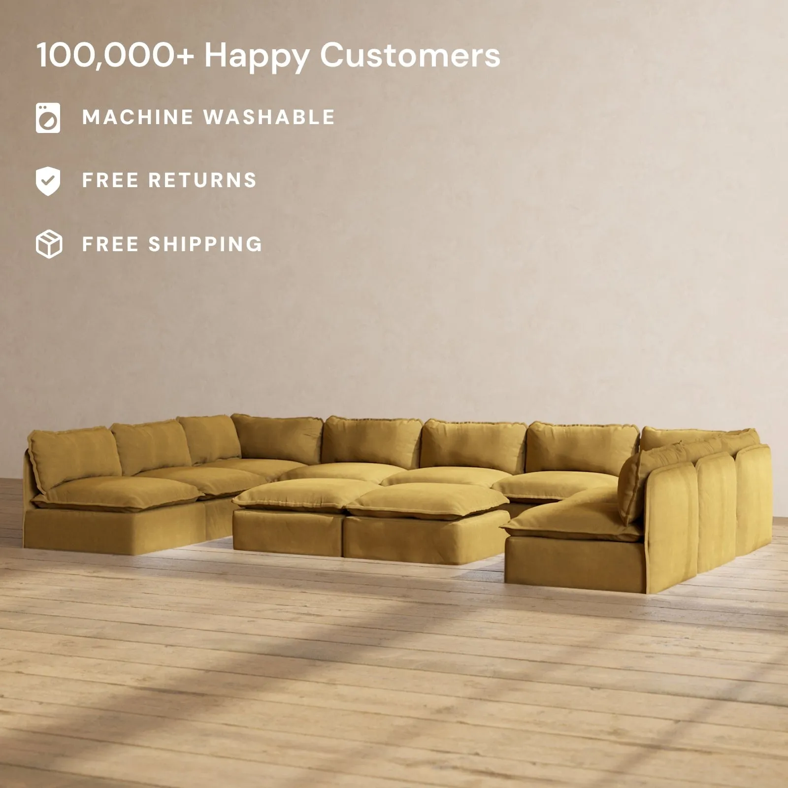 Modular Performance 9-Seater Open-Ends U-Sectional   Bench Ottoman in Toffee | Deluxe Blend