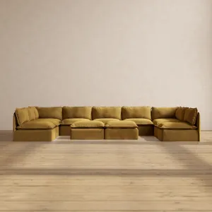 Modular Performance 9-Seater Open-Ends U-Sectional   Bench Ottoman in Toffee | Deluxe Blend