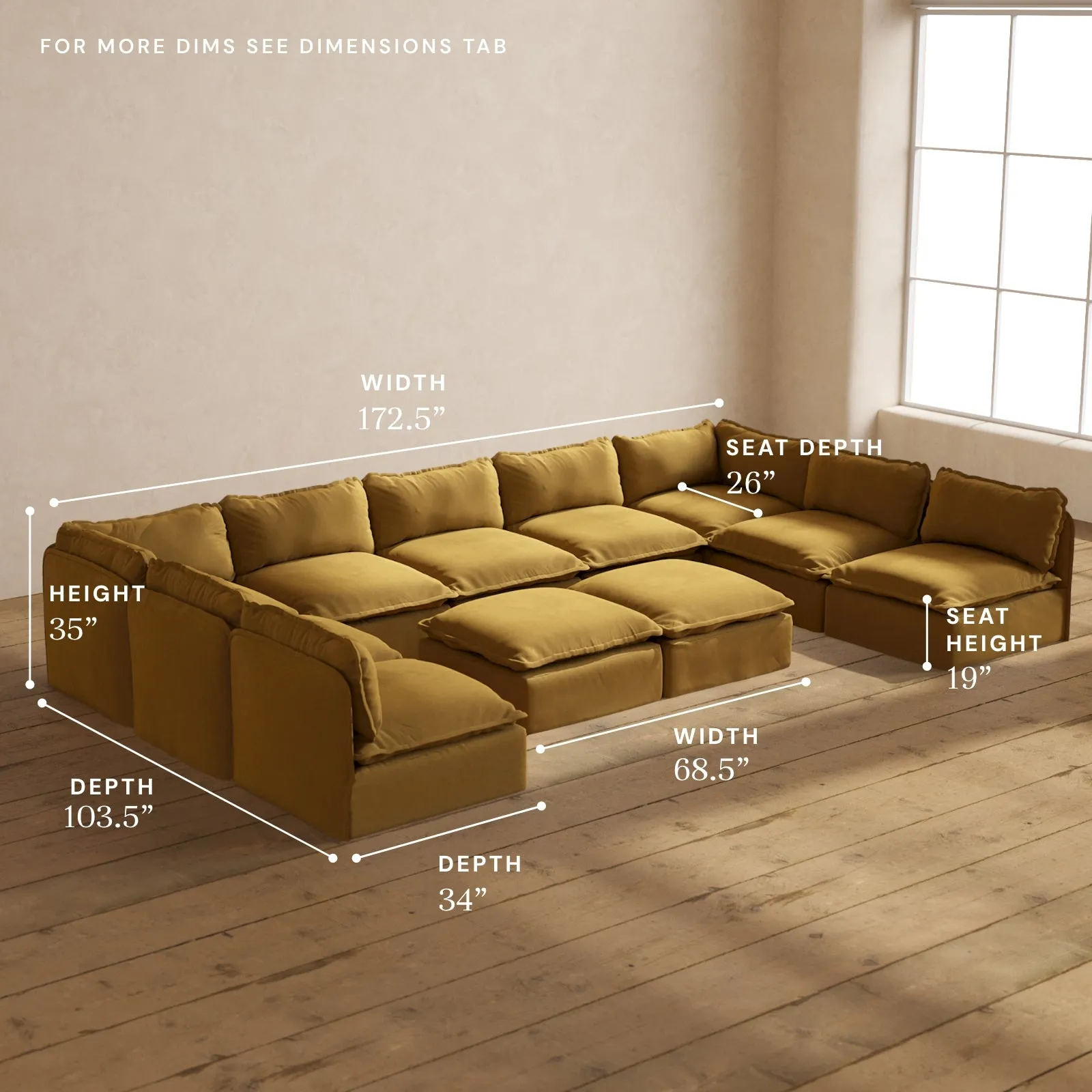 Modular Performance 9-Seater Open-Ends U-Sectional   Bench Ottoman in Toffee | Deluxe Blend