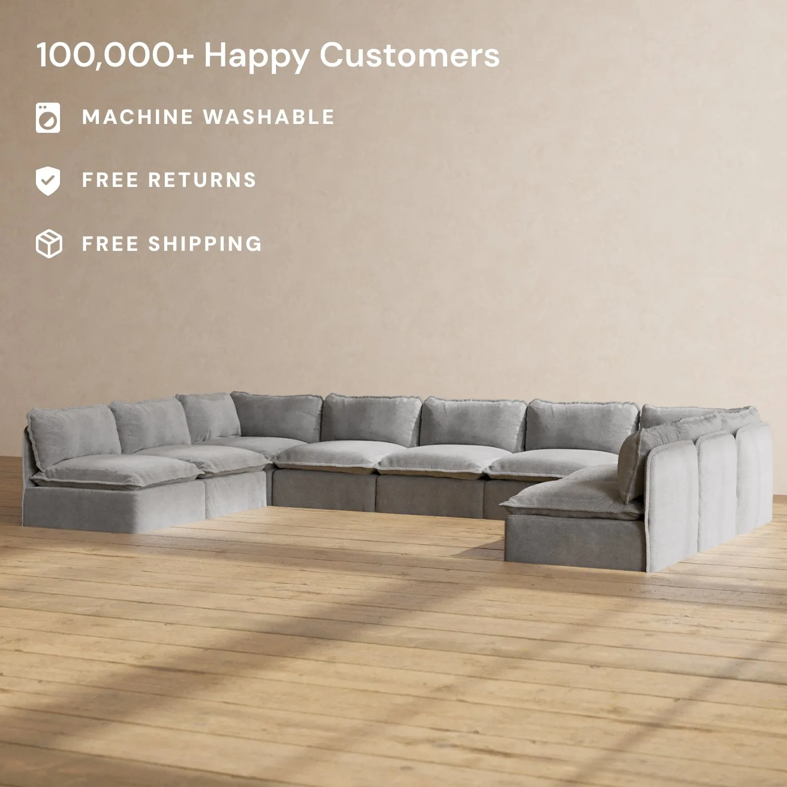 Modular Performance 9-Seater Open-Ends U-Sectional in Ash | Deluxe Blend