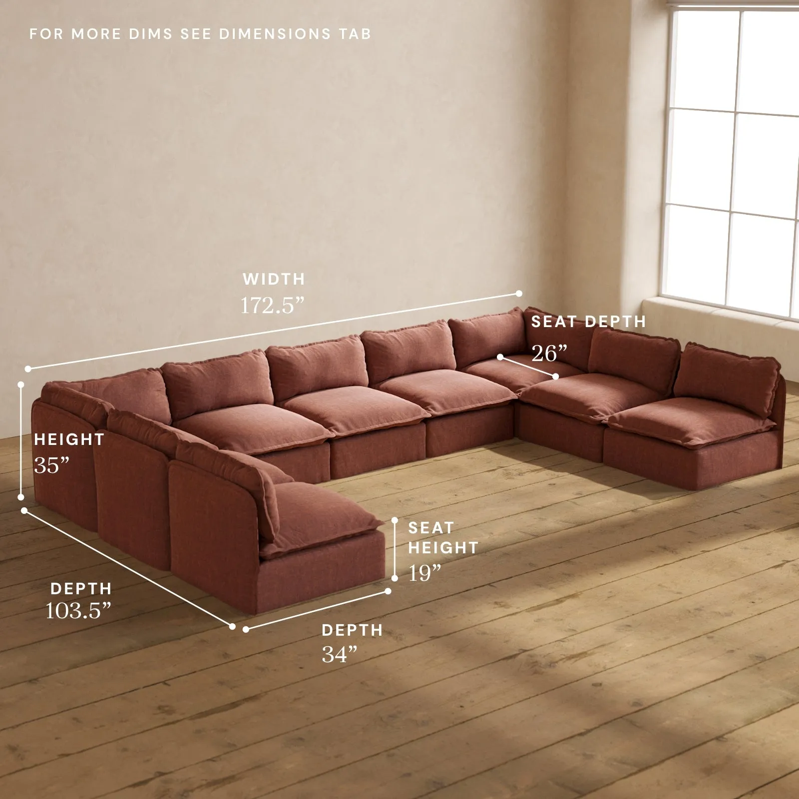 Modular Performance 9-Seater Open-Ends U-Sectional in Chestnut | Deluxe Blend