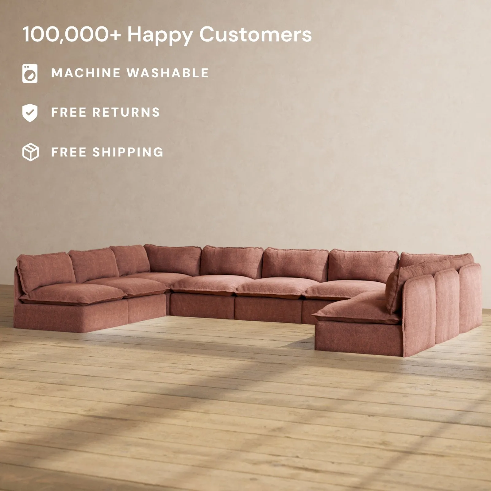 Modular Performance 9-Seater Open-Ends U-Sectional in Chestnut | Deluxe Blend