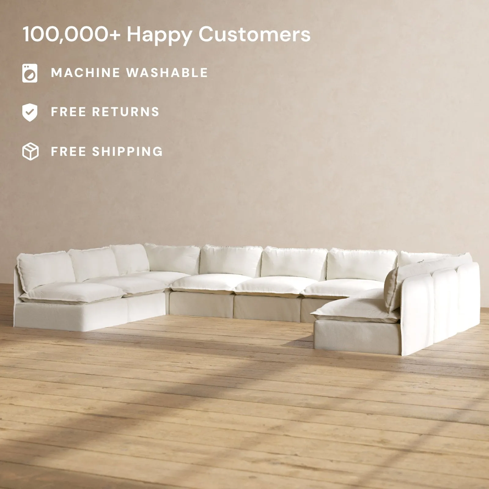 Modular Performance 9-Seater Open-Ends U-Sectional in Eggshell | Deluxe Blend