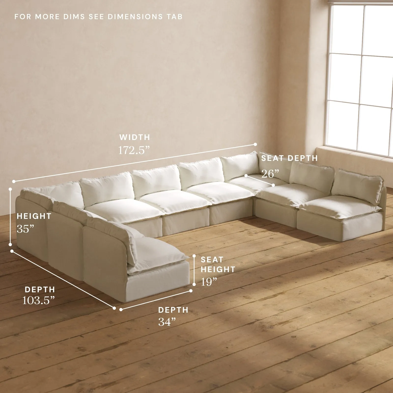 Modular Performance 9-Seater Open-Ends U-Sectional in Eggshell | Deluxe Blend