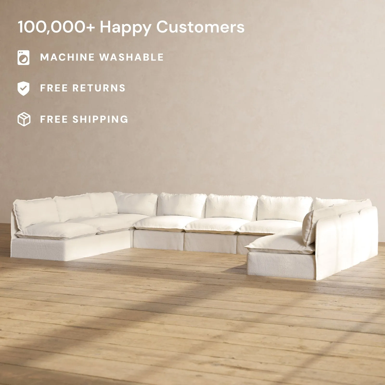 Modular Performance 9-Seater Open-Ends U-Sectional in Mousse | Deluxe Blend