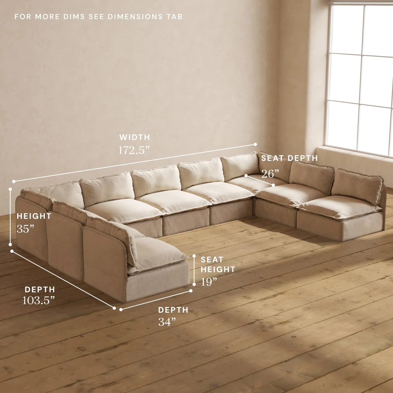 Modular Performance 9-Seater Open-Ends U-Sectional in Oat | Deluxe Blend