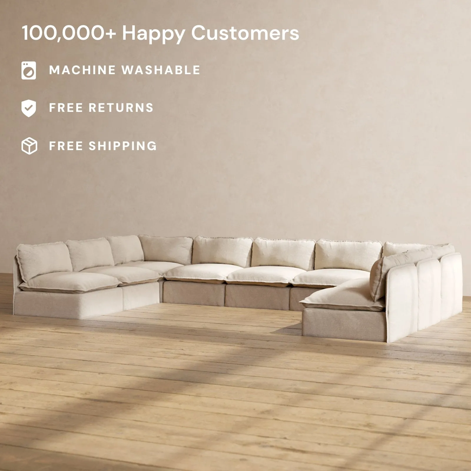 Modular Performance 9-Seater Open-Ends U-Sectional in Oat | Deluxe Blend