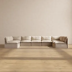 Modular Performance 9-Seater Open-Ends U-Sectional in Oat | Deluxe Blend