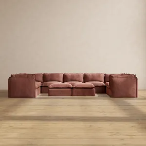 Modular Performance 9-Seater U-Sectional   Bench Ottoman in Chestnut | Deluxe Blend