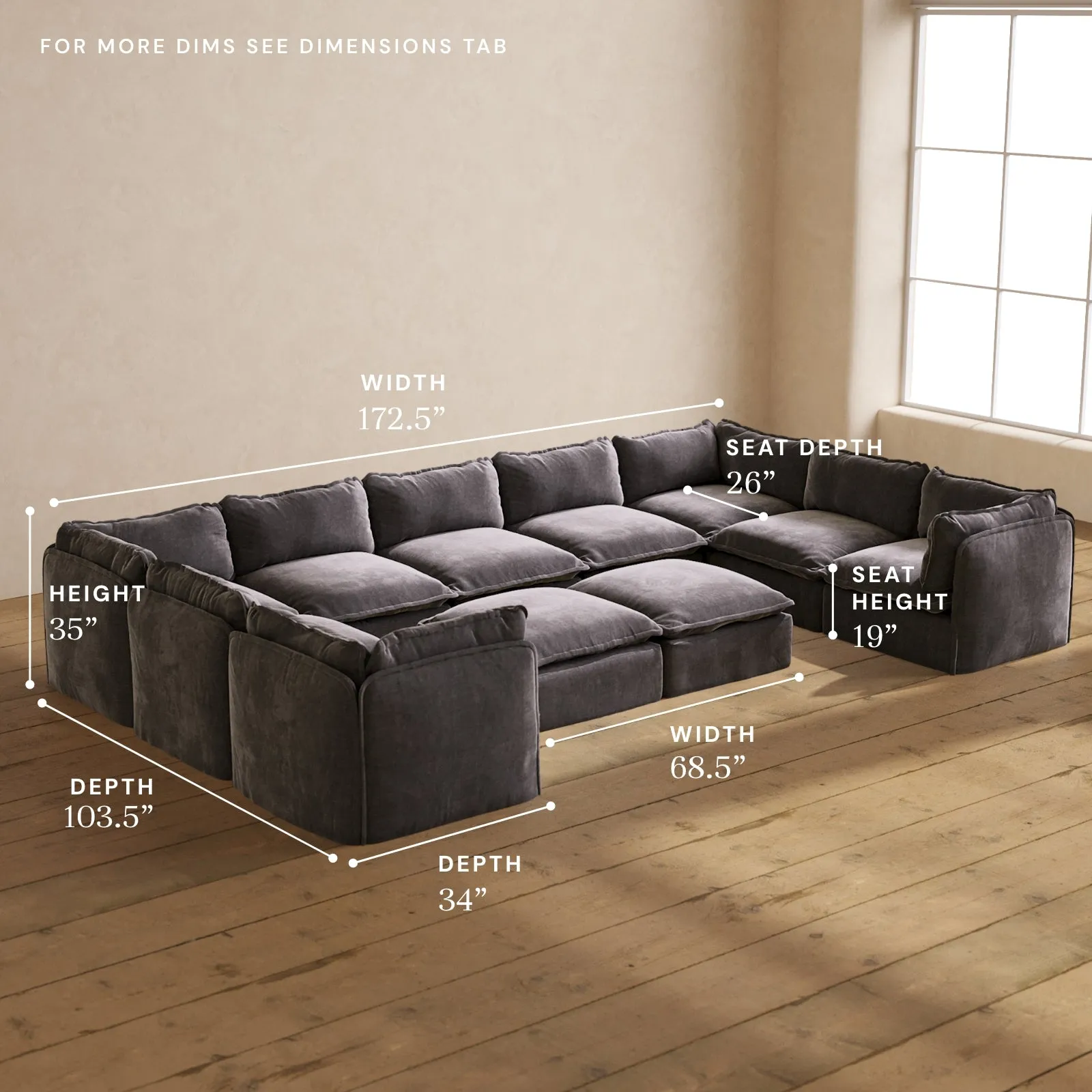 Modular Performance 9-Seater U-Sectional   Bench Ottoman in Cinder | Deluxe Blend