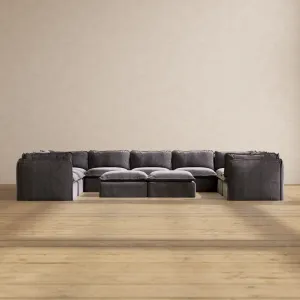 Modular Performance 9-Seater U-Sectional   Bench Ottoman in Cinder | Deluxe Blend
