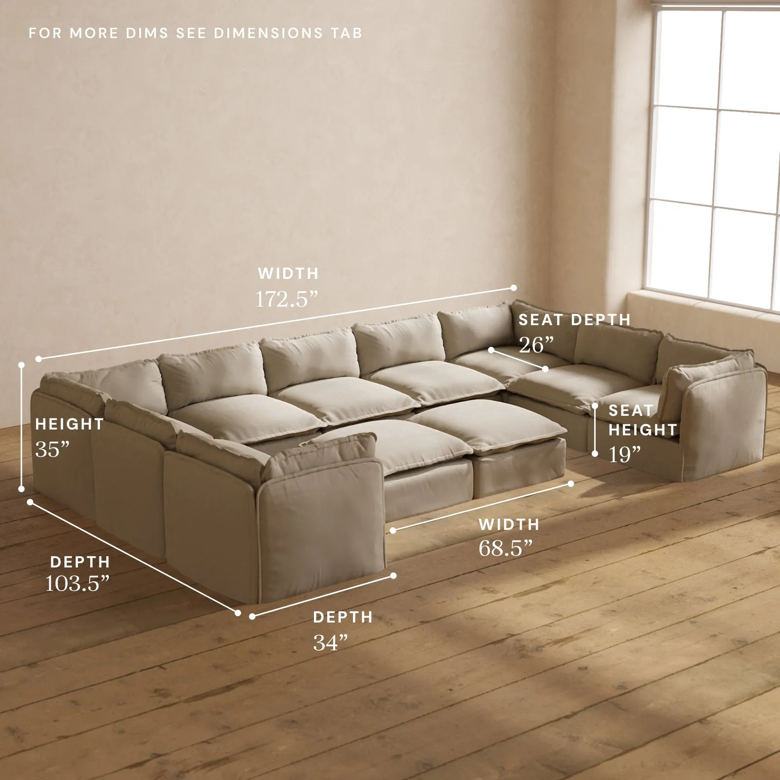 Modular Performance 9-Seater U-Sectional   Bench Ottoman in Dune | Deluxe Blend