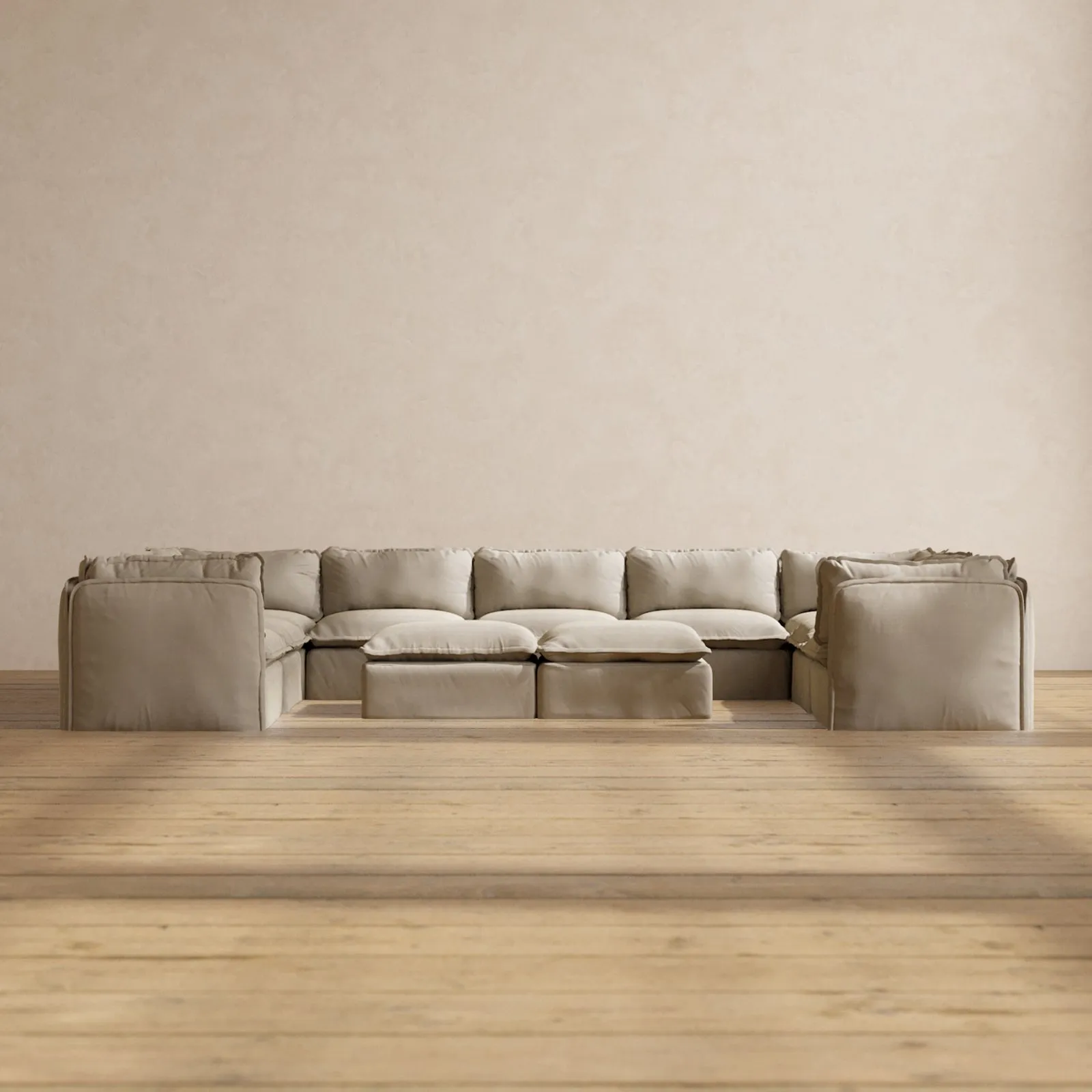 Modular Performance 9-Seater U-Sectional   Bench Ottoman in Dune | Deluxe Blend