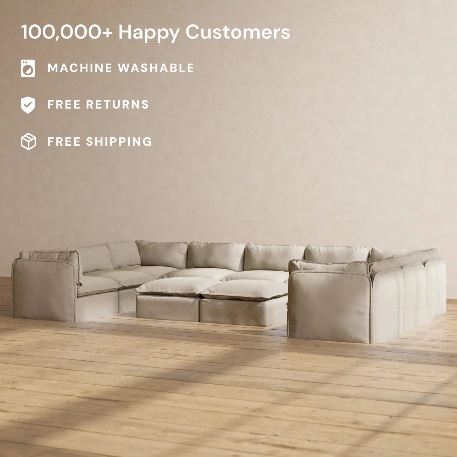 Modular Performance 9-Seater U-Sectional   Bench Ottoman in Dune | Deluxe Blend