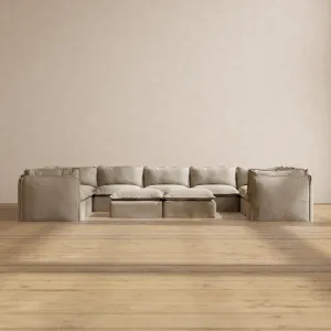 Modular Performance 9-Seater U-Sectional   Bench Ottoman in Dune | Deluxe Blend