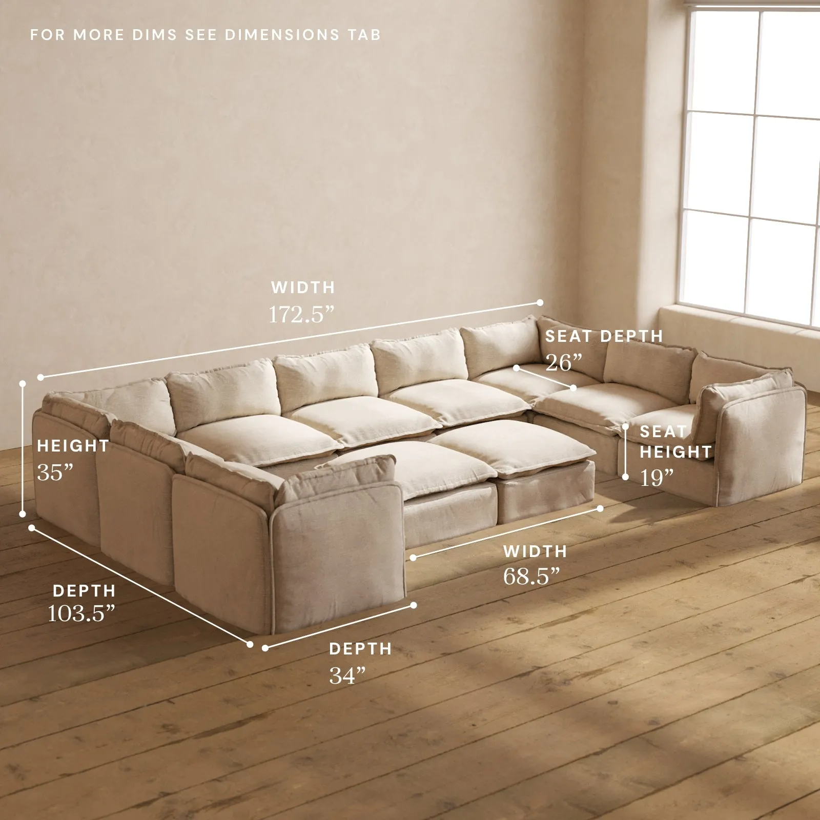 Modular Performance 9-Seater U-Sectional   Bench Ottoman in Oat | Deluxe Blend