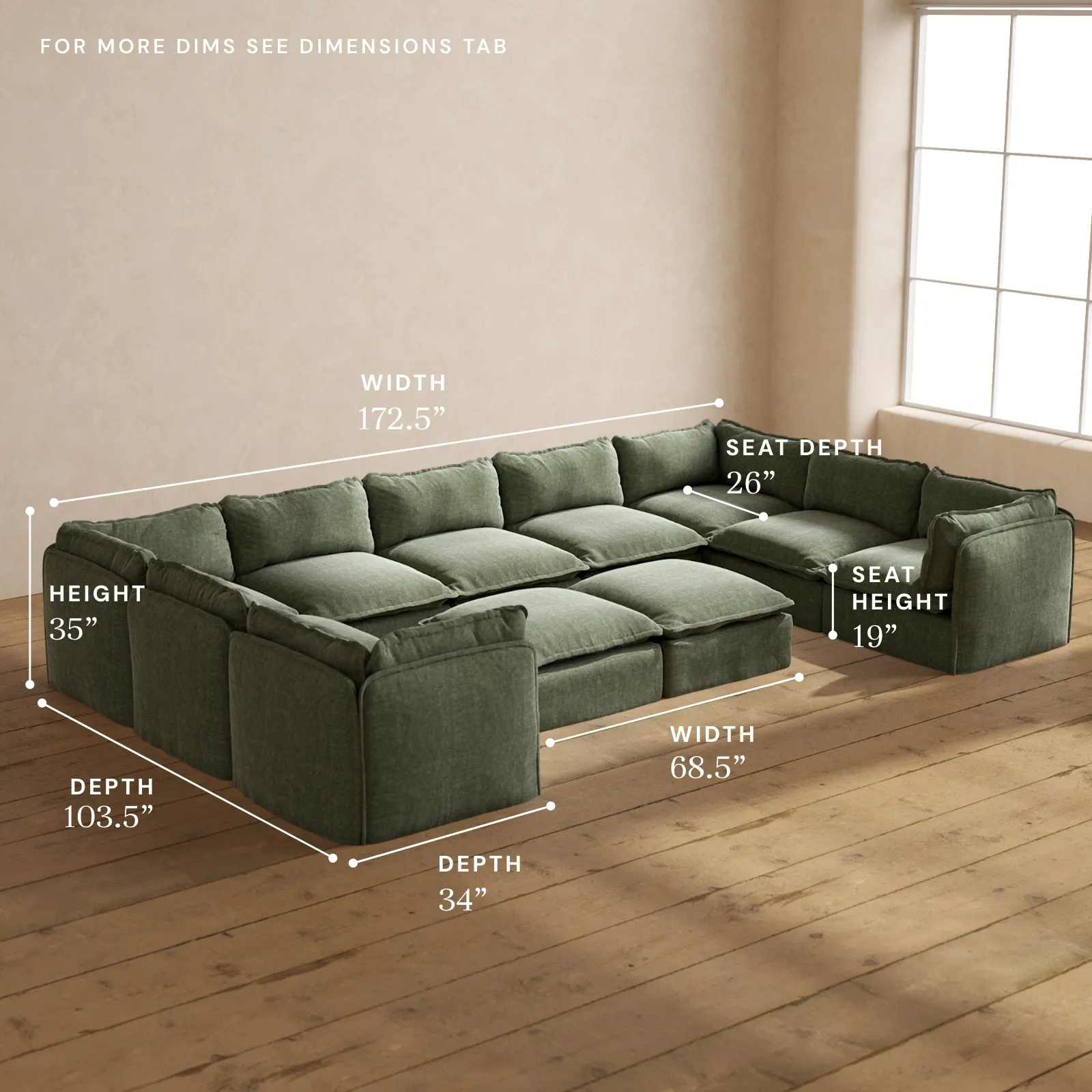 Modular Performance 9-Seater U-Sectional   Bench Ottoman in Willow | Deluxe Blend