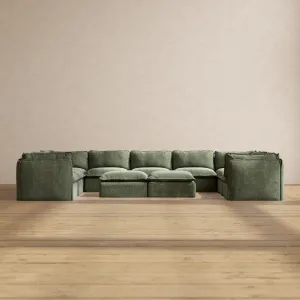 Modular Performance 9-Seater U-Sectional   Bench Ottoman in Willow | Deluxe Blend