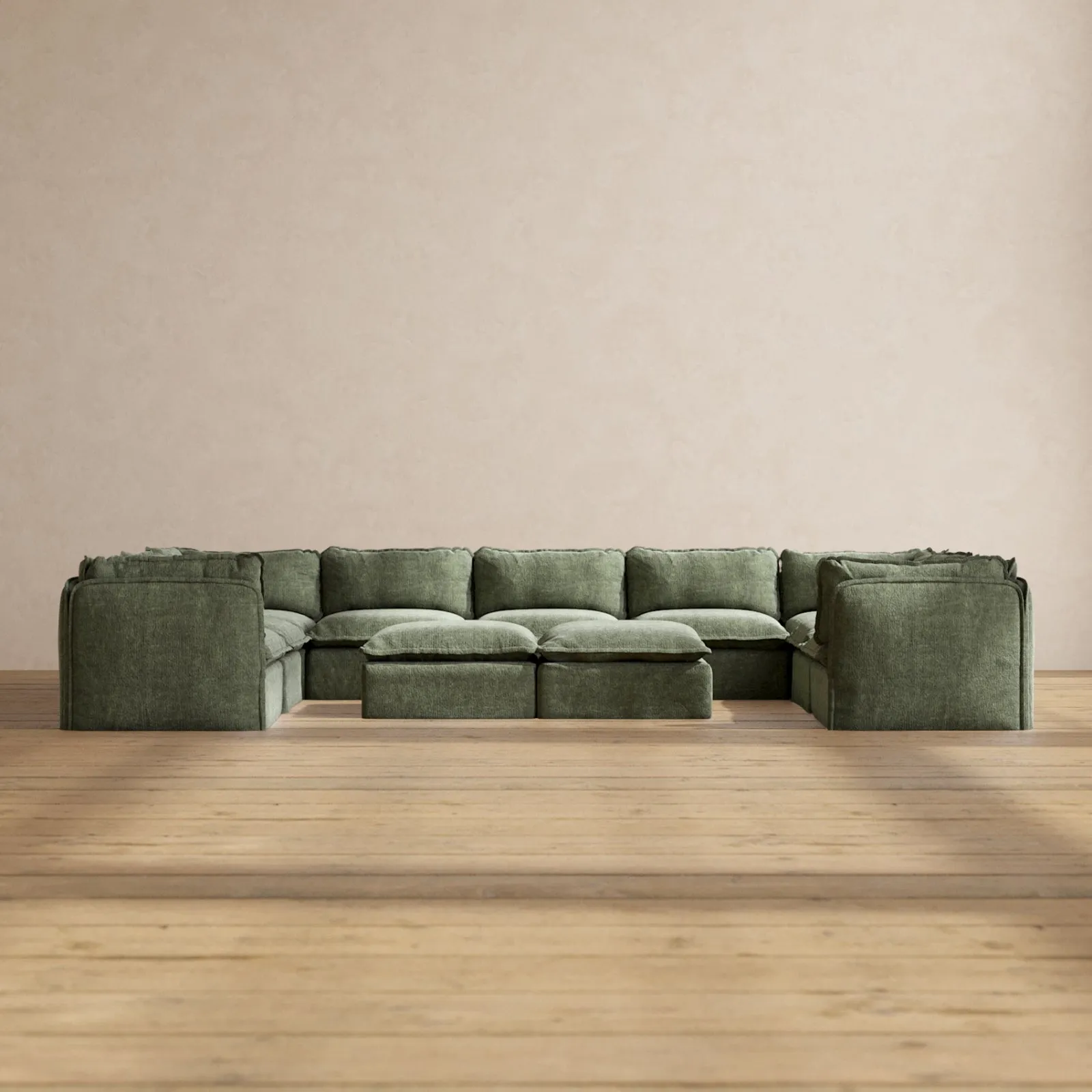 Modular Performance 9-Seater U-Sectional   Bench Ottoman in Willow | Deluxe Blend
