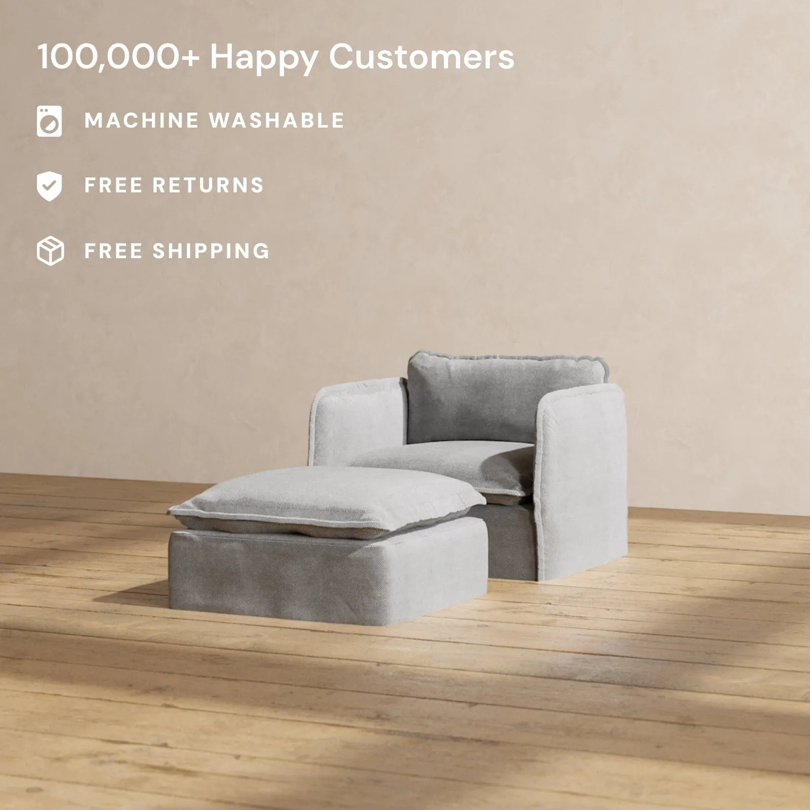 Modular Performance Armchair & Ottoman in Ash | Deluxe Blend
