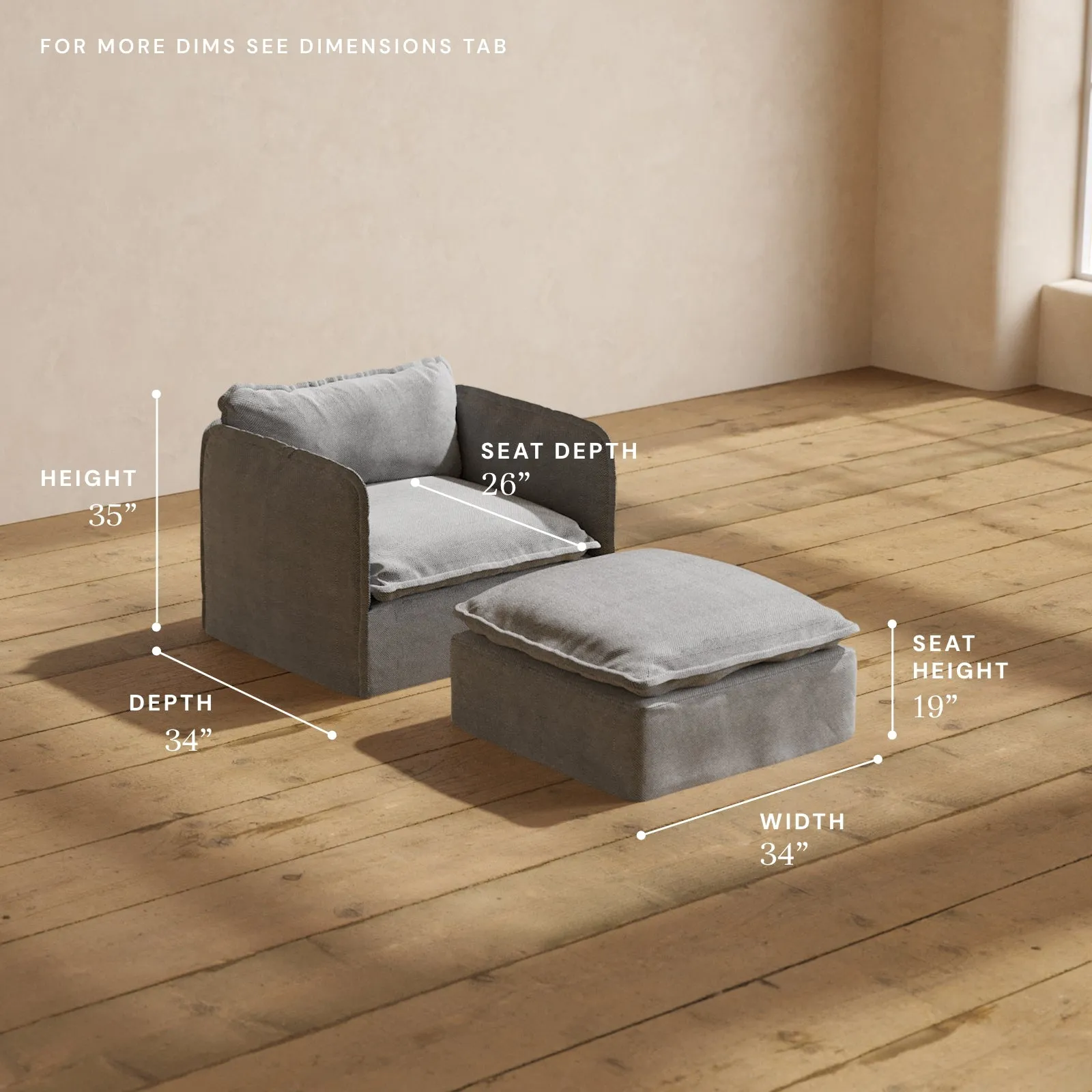 Modular Performance Armchair & Ottoman in Ash | Deluxe Blend