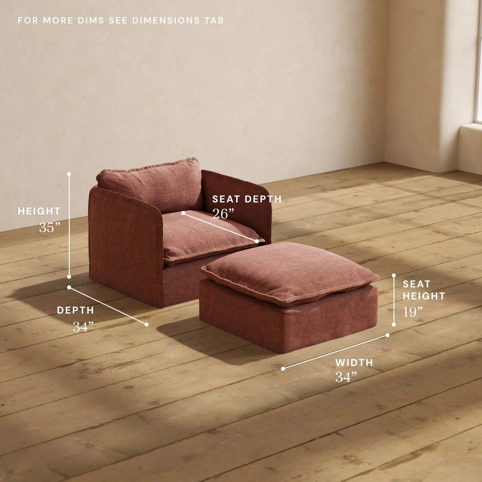Modular Performance Armchair & Ottoman in Chestnut | Deluxe Blend