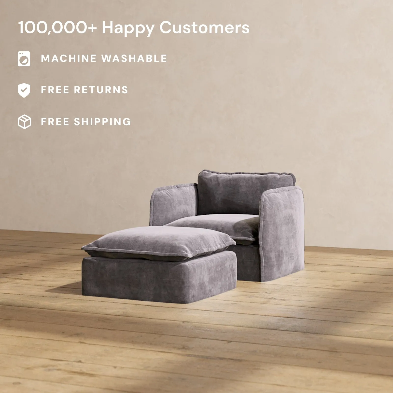 Modular Performance Armchair & Ottoman in Cinder | Deluxe Blend