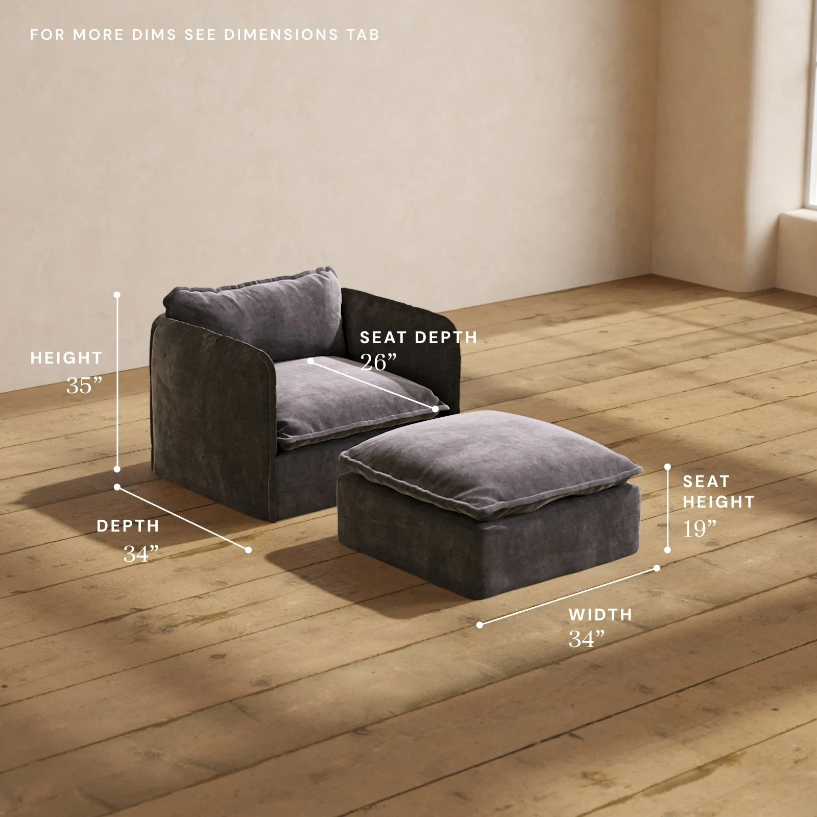Modular Performance Armchair & Ottoman in Cinder | Deluxe Blend