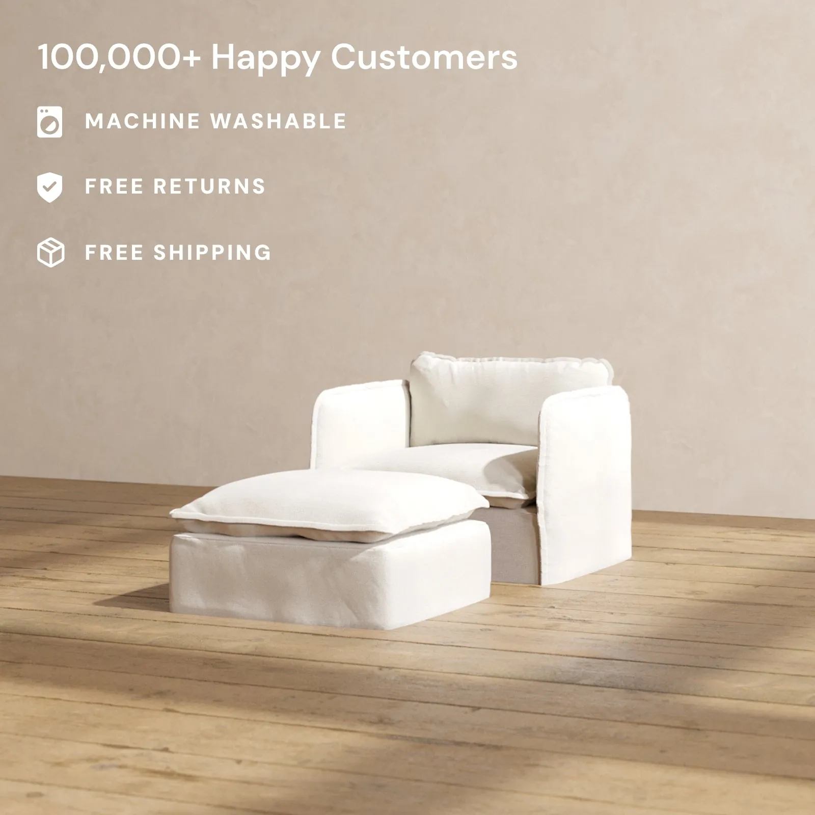 Modular Performance Armchair & Ottoman in Flour | Deluxe Blend
