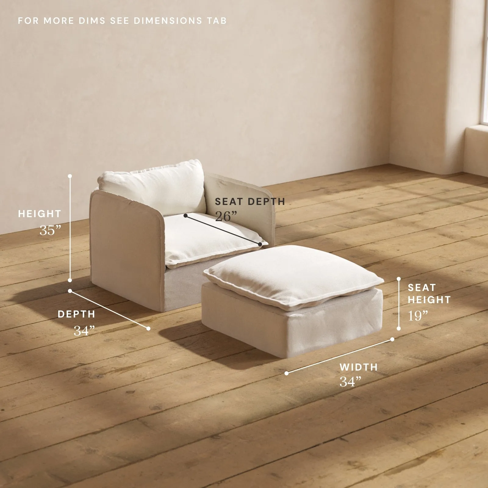 Modular Performance Armchair & Ottoman in Flour | Deluxe Blend
