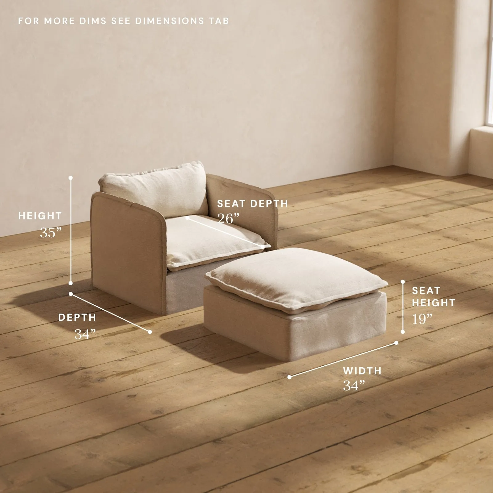 Modular Performance Armchair & Ottoman in Oat | Deluxe Blend