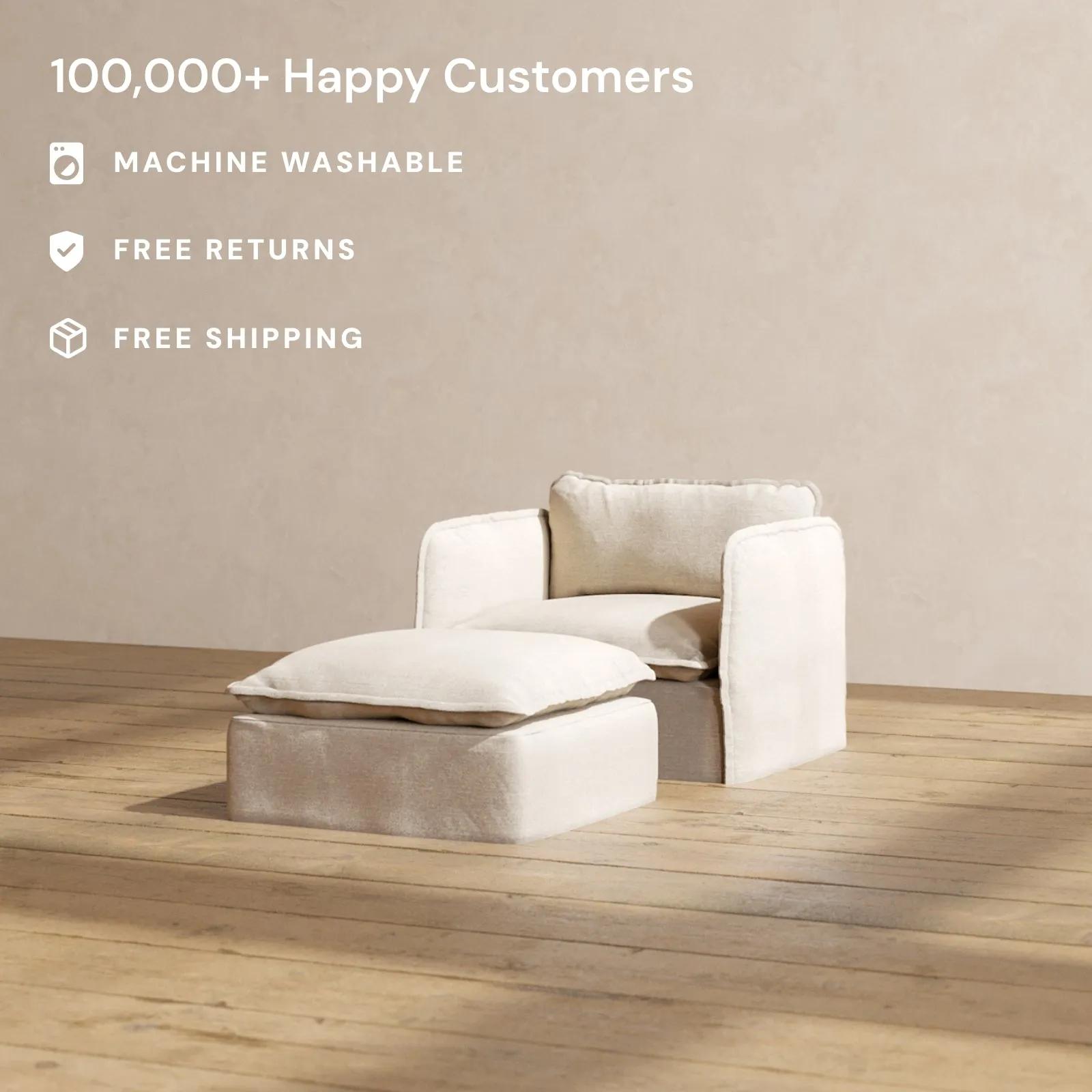 Modular Performance Armchair & Ottoman in Oat | Deluxe Blend