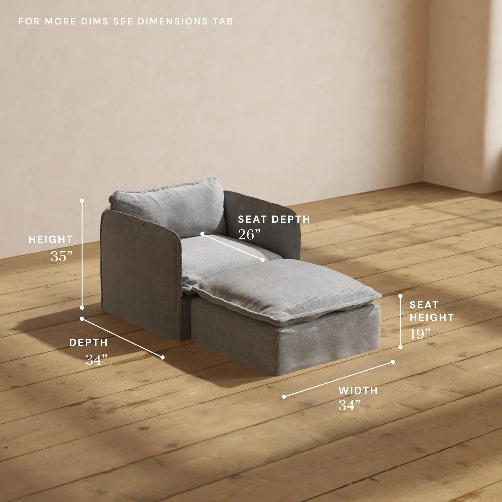 Modular Performance Chaise Armchair in Ash | Deluxe Blend