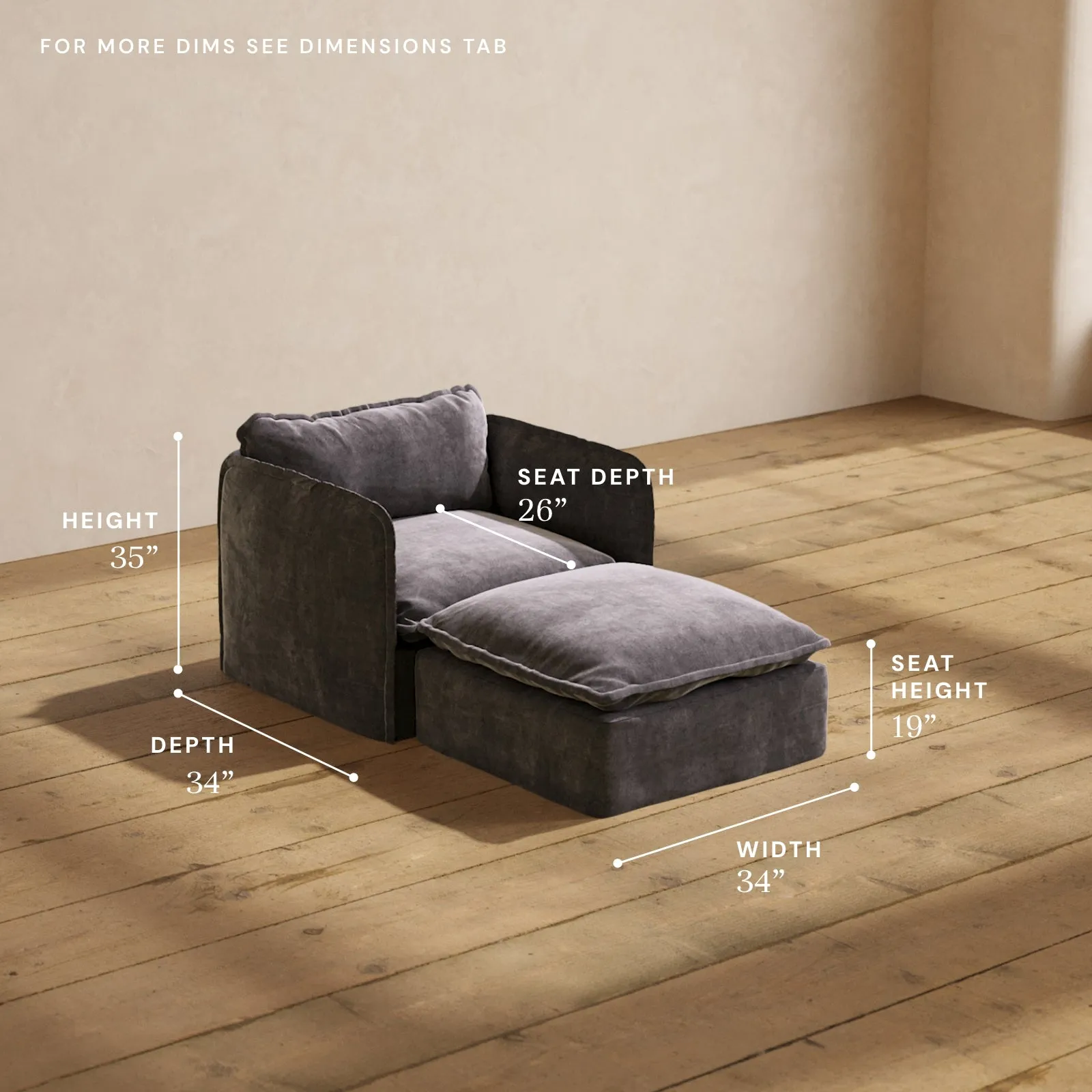 Modular Performance Chaise Armchair in Cinder | Deluxe Blend