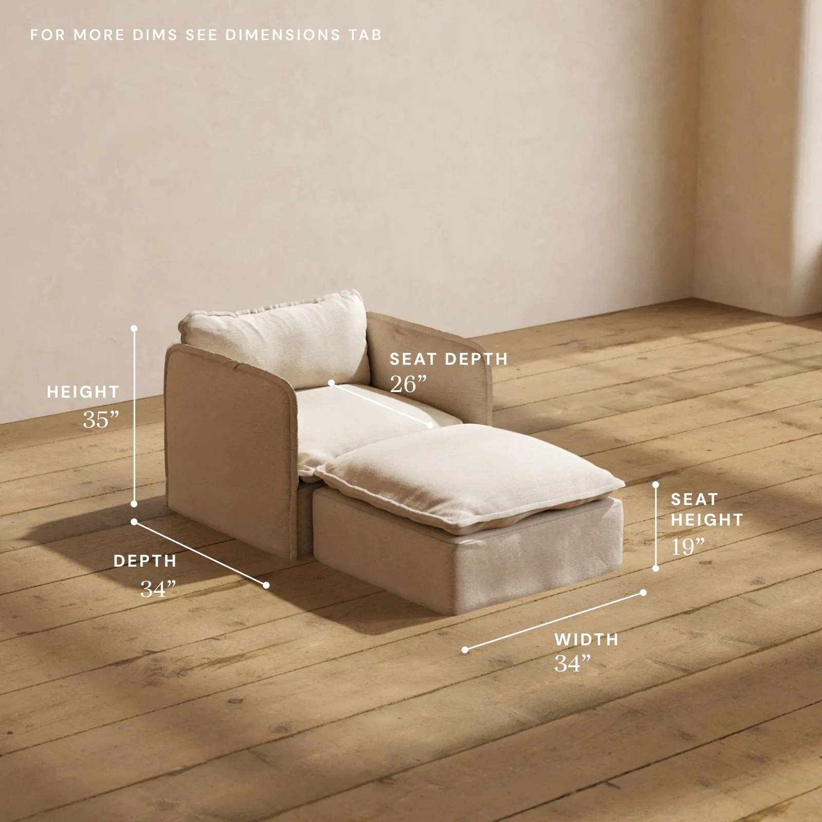 Modular Performance Chaise Armchair in Oat | Relaxed Blend