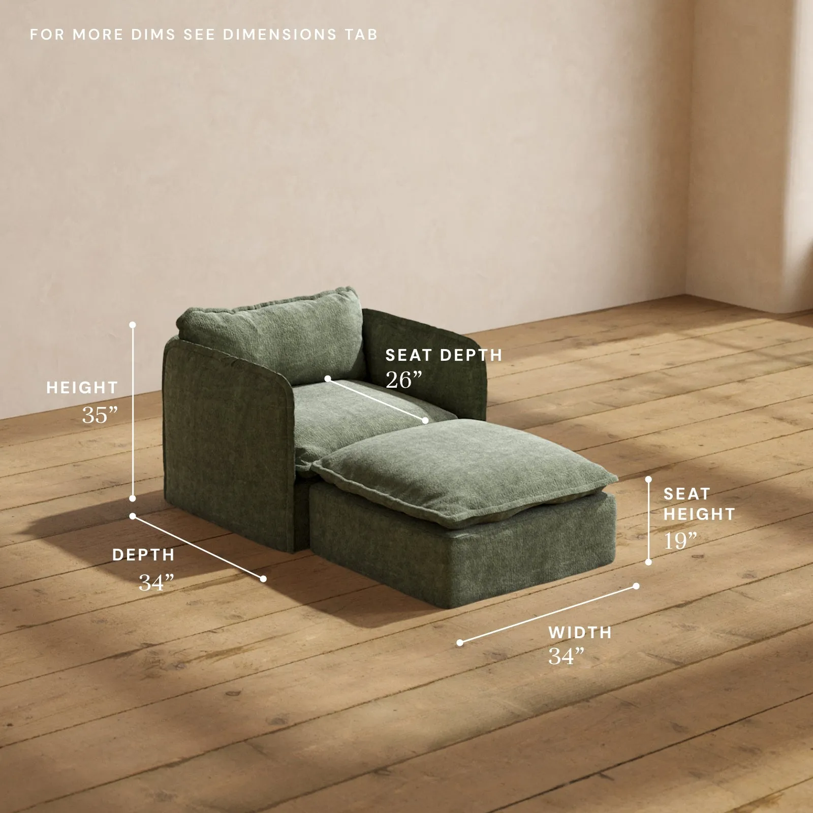 Modular Performance Chaise Armchair in Willow | Relaxed Blend