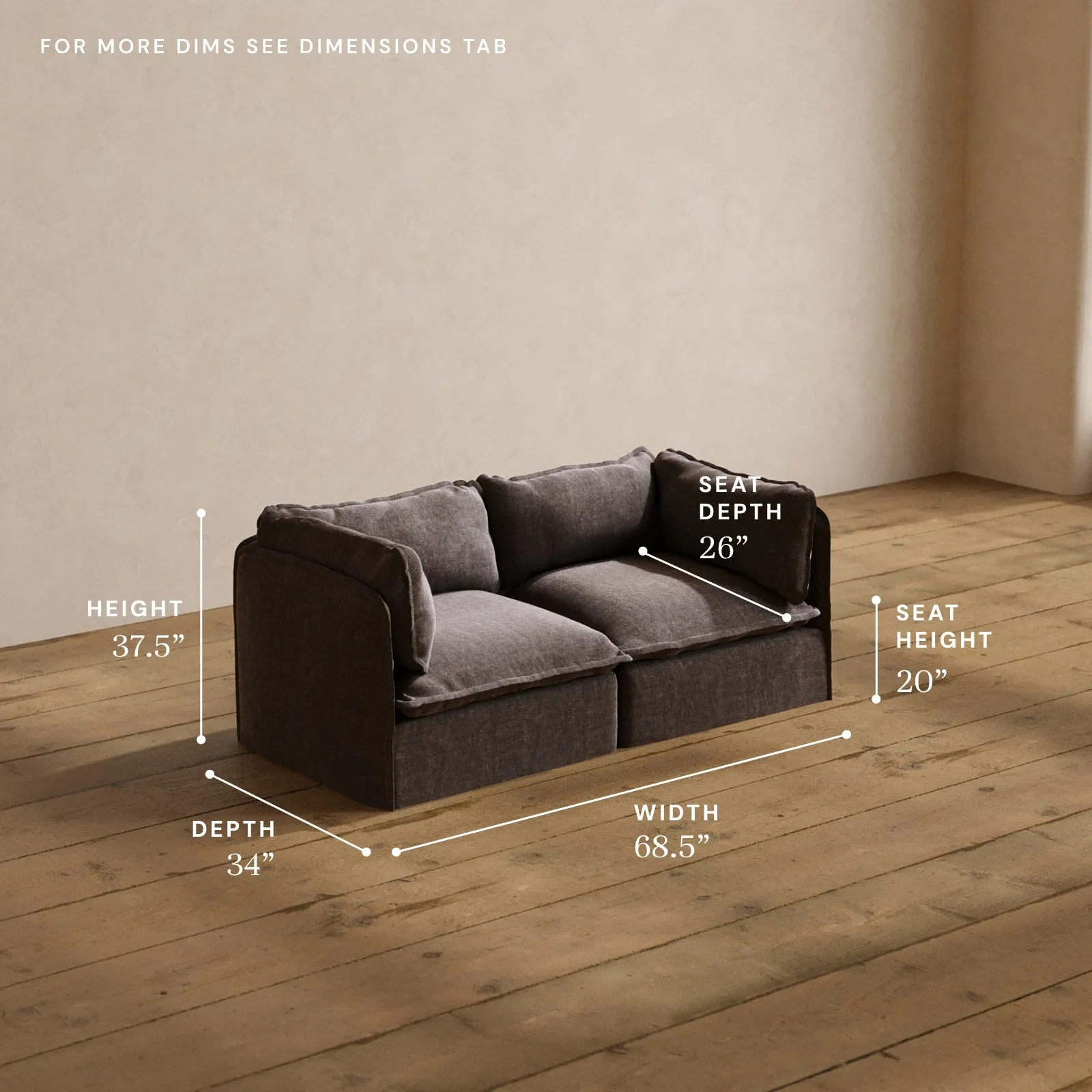 Modular Washable 2-Seater in Caviar | Deluxe  Seat | Cloud Pillow